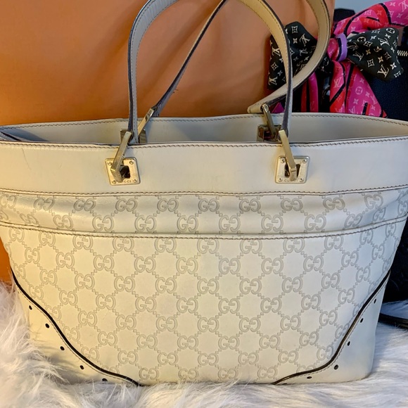 Gucci Guccissima Off White Leather Gg Canvas Tote - Picture 3 of 13
